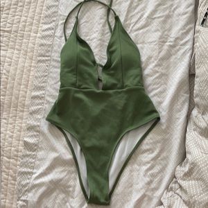 Sexy Plunge V neck ribbed one piece